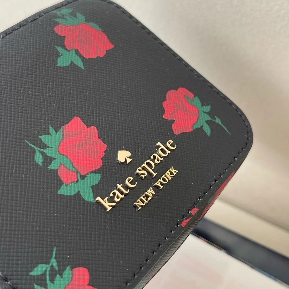 (new+tag) Kate Spade chic black jewelry box with vibrant red floral design